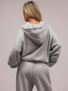 Solid Color Two-Piece Hoodie Set Oversized Casual Oversized Hoodie & Pants Loungewear Set For Casual Home & Errands,Relaxed Fit Matching Hoodie Set Versatile For Weekend Hangouts & Coffee Runs,Solid Color Hoodie Two-Piece Set Effortless Style For School & Brunch,Minimalist Matching Loungewear Set Must-Have For Daily Casual & Lazy Days,Oversized Hoodie Set Easy To Style For Fall & Winter Outings,Oversized Hoodie Set,Matching Loungewear Set,Hoodie & Pants Set,Two-Piece Hoodie Set,Relaxed Fit Loungewear,Casual Matching Set,Cozy Loungewear Set - Xám - Xem 3