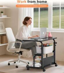 Laptop Desk Adjustable Desk Small Standing Desk Home Office Desks For Small Spaces Portable Desks Table For Bedrooms,Mobile Rolling Computer Work Desks On Wheels - B - View 2