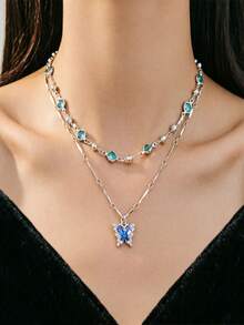 Exquisite Luxury Casual Elegant Butterfly Layered Necklace, Creative Palace Style Vintage Aesthetic High-End Niche Ins Accessory (Based On Actual Product) - Multicolor - View 4