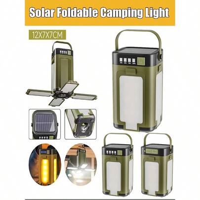 Đèn lồng cắm trại năng lượng mặt trời gấp gọn, chống nước, có chức năng sạc dự phòng, 4 mức độ sáng, tay cầm tiện lợi, thích hợp cho cắm trại, leo núi và sạc pin ngoài trời.