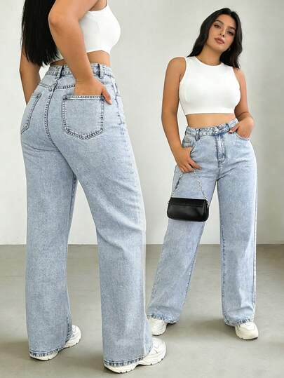 Plus Size Women's Jeans, Denim Pants, Elastic Fabric, Casual Elegant Home & School, Street Fashion, Suitable For Summer, Lightweight & Comfortable