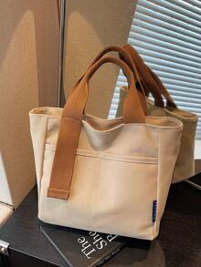 Túi tote vải canvas nhẹ, màu trơn, dung tích lớn, nhiều ngăn, kiểu dáng giản dị, phù hợp cho sinh viên đại học và sinh viên, túi đựng cơm trưa tiện dụng khi đi chơi, mua sắm, đi làm, du lịch, nghỉ mát, túi đa năng cho mẹ. - Nhiều màu - Xem 15