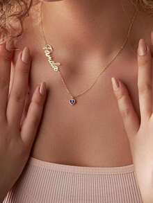 A Personalised Name Necklace With Birthstone, Gold Jewellery, Christmas Gift For Her, Sister's Birthday Present, Mother's Day Gift, Daughter's Gift - Yellow Gold - View 4