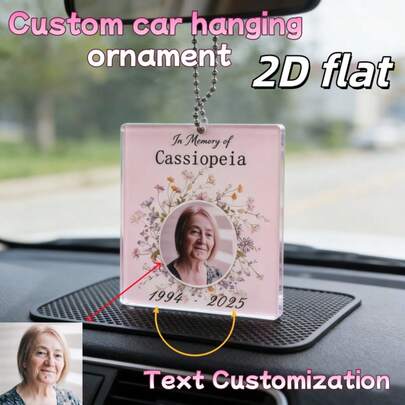 1 pieza Adorno colgante de acrílico 2D personalizado, con tu propia foto de amigos, familia o mascotas, accesorio conmemorativo y sentimental para el automóvil