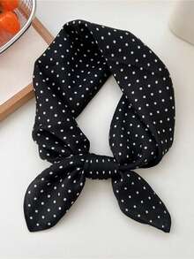 1pc Fashionable Casual Polka Dot & Herringbone Print Linen-Like Square Scarf/Headwrap, Faux Velvet Fabric, Versatile For Daily Wear And Travel - Brown Polka Dots - View 12