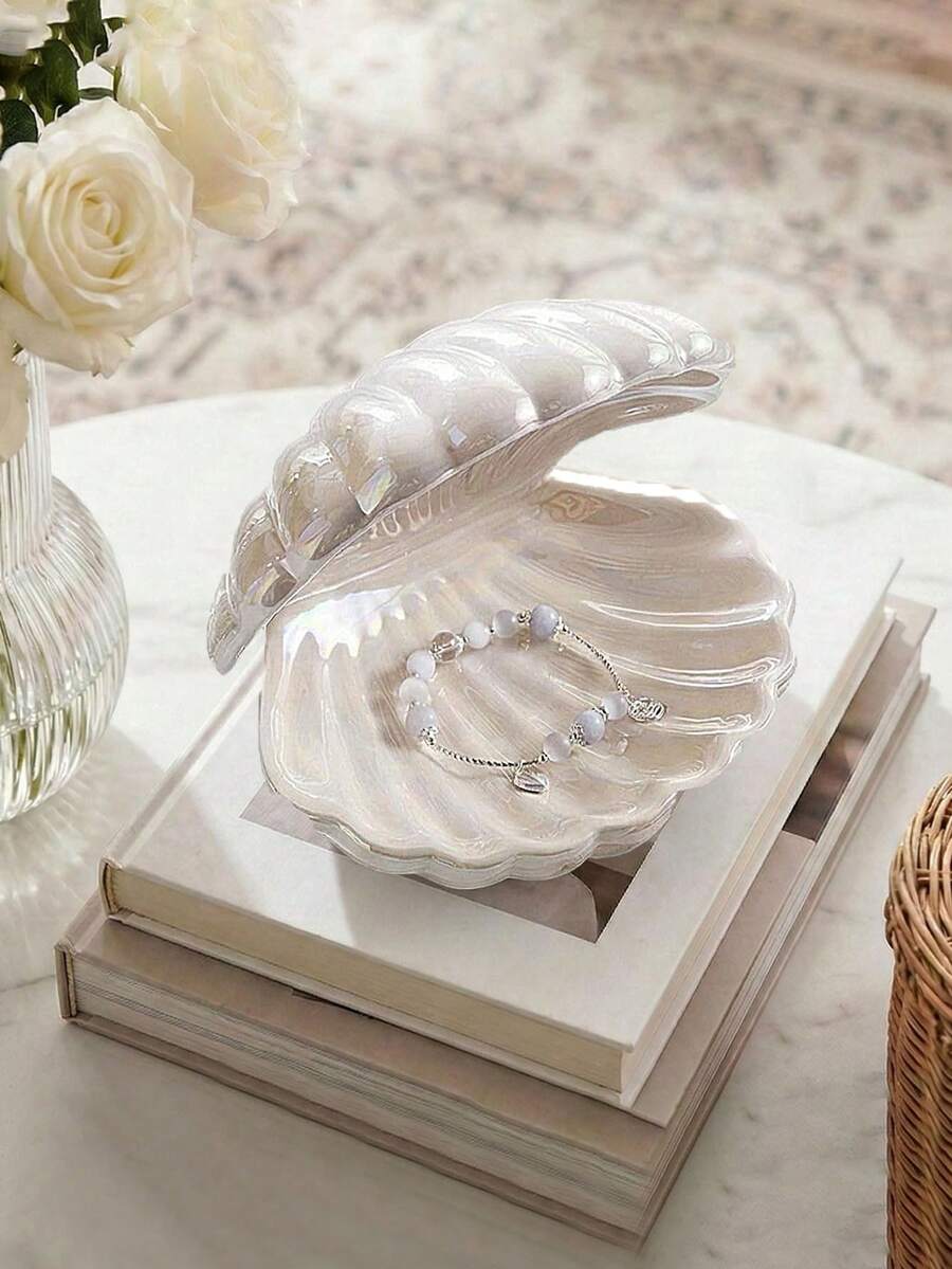 Ceramic Shell-Shaped Jewelry Storage Tray, Shell-Shaped Jewelry Dish Stand, Small Ceramic Item Dish, Shell-Shaped Jewelry Storage Dish, Ring Tray, Key Bowl, Decorative Jewelry Dish, Cute Room Decoration Jewelry Storage, Suitable For Storing Rings, Earrings, Necklaces, Bracelets, Cute Shell-Shaped Jewelry Dish, Suitable For Bedroom, Bathroom, Entrance Key Dish And Other Scenes. - Multicolor - View 1