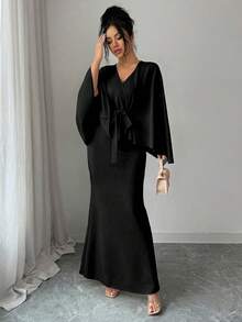 Solid Color Elegant Party Spring Casual Tie Ruffle Hem 2 Pieces Set Black - Black - View 3