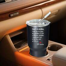 30oz Stainless Steel Tumbler Black White Options,  Dear Grandma Thank You For Being My Grandma Graphic Cups, Insulated Travel Coffee Mug With Lid And Straw , Double Wall Vacuum Reusable Travel Cups,  Funny Birthday Party Gift For Men - 黑色 - 查看 2
