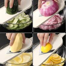 2件套不锈钢V型刀片蔬菜切片器，带清洁刷，可轻松切丝卷心菜、胡萝卜和沙拉食材 - 白色 - 查看 4