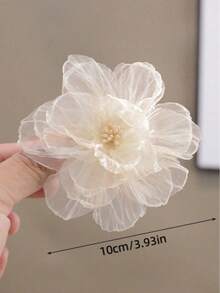 2pcs Ladies' Sweet White Mesh Flower Hair Clips, Suitable For Daily Use Boho Valentine's Day Valentines Hair Accessories For Women Claw Clips Hair Claws Hair Barrettes, School Stuff, Vacation Outfits Woman - White - View 6