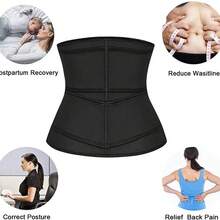 女士束腰带 - 全腹部塑形束腰带 | 腹部压缩塑形 | 高效腹部束带和排汗带，双层腰带排汗背心，弹性魔术贴扣加热腹部瘦身塑形束腰带 - 黑色 - 查看 4