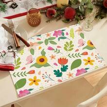 4/6pcs Spring & Summer Floral Butterfly Plant Linen Placemats, 30 X 45 Cm Seasonal Floral Decor Dining Mats, Suitable For Farmhouse Kitchen Dining Room - Multicolor - View 1