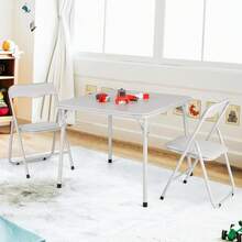 Mesa de tarjeta plegable de metal y 2 sillas, Sillas plegables acolchadas de cuero con cojín cómodo y marco de acero duradero, Mesa cuadrada moderna para comedor, Espacios pequeños - Blanco - Ver 1