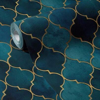 ورق حائط لاصق بطراز مغربي بنمط المربعات باللون الأخضر المائل، تصميم تقليدي لديكور الحائط وتجديد الأثاث وديكور المنزل