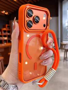 Magnetic Wireless Charging Protective Case With Camera Stand, Wrist Strap, Lens Film, And Anti-Drop Protection For IPhone 17 Pro Max, 17Pro, 17Air, 16, 15, 14 Plus, 13 Pro Max - Orange - View 2
