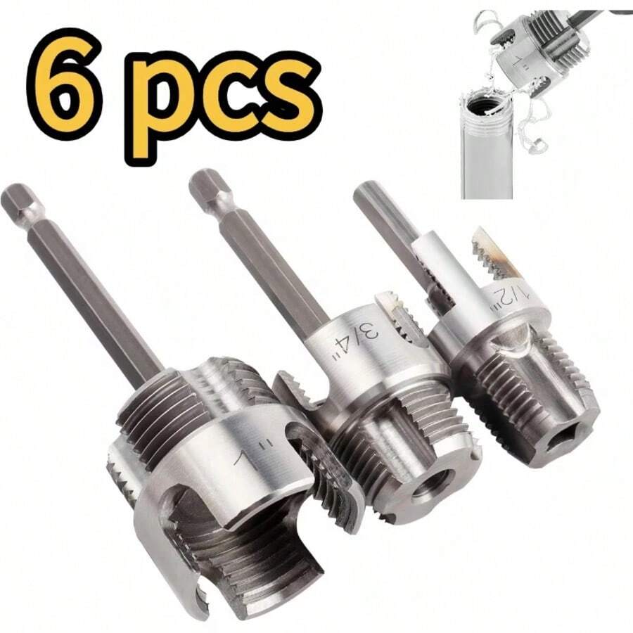 6pcs Multi-Function Threaded Pipe Cutter Set | Suitable For 1/2", 3/4", 1" PVC/Plastic Pipes, Integrated Internal & External Threaded Tool, Compatible With Drill Pipe Threaded Cutter Set, Ideal Christmas Gift For Father And Son