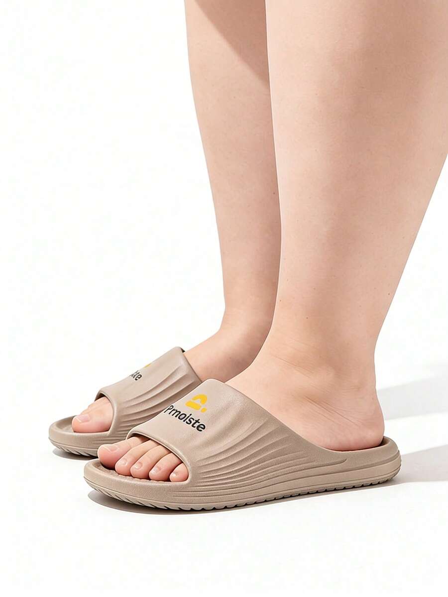 Chanclas para mujer con masaje de rayas, zapatillas de ducha suaves y ligeras, sandalias de suela gruesa con punta abierta - Marrón - Ver 1