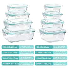 TUMATICLY 8PCS Glass Food Storage Containers With Lids, Food Storage Containers, Leak-Proof, Suitable For Fruits, Vegetables, Kitchen, Picnic, Meal Preparation, Refrigerator - 灰色 - 查看 7