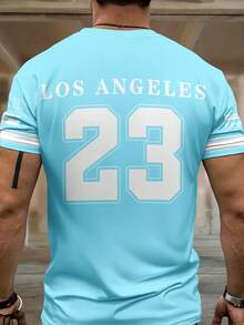 Bộ áo thun ngắn tay và quần short in số 23 dành cho nam cỡ lớn, thời trang cho mùa hè. - Màu xanh nhạt - Xem 3