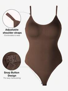 1 buah Bodysuit Pengangkat Bokong Tanpa Jahitan Ukuran Plus Wanita, Thong Pembentuk Tubuh, Musim Panas - Coklat - View 7