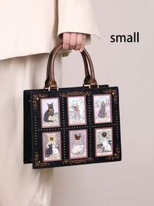 2025 High-End Fashion Summer New Women Handbag, Niche Design Tarot Card Diamond Tote Bag, Large Capacity Y2K Cute Cat Bag, Unique Handmade Embroidery Beaded Briefcase, Retro One Shoulder Tote Bag - 彩色 - 查看 22