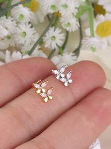 1 chiếc khuyên mũi đôi hình bướm đính đá CZ hình bầu dục 20G, hình chữ L, màu vàng/bạc, kiểu dáng tối giản, trang sức xỏ lỗ mũi hình hoa, thích hợp đeo hàng ngày. - L195 - Xem 9