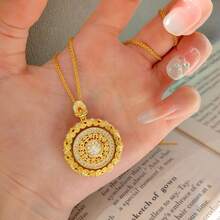 New Chinese Style Palace Flower Filigree 18K Gold Plated Zirconia Rotating Bagua Compass Pendant Necklace - Gold - View 7