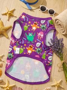 1pc Cute Monster Print Pet Vest, Sleeveless Breathable Dog/Cat T-Shirt, Lightweight Pet Clothes For Spring/Summer - Multicolor - View 7