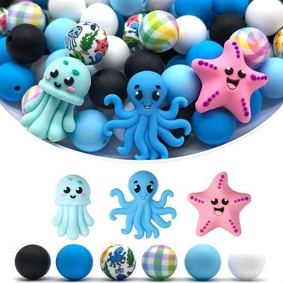 5/25/33pcs Ocean Animal Silicone Bead Set, Seahorse, Starfish, Sea Anemone, Octopus Spacer Beads, Suitable For DIY Jewelry Making, Daily Decoration And Holiday Gifts, Bracelet Beads, Pendants, Jewelry Making Supplies - Perfect For Holiday Gifts, Birthday Gifts, Wedding Season, Halloween, Christmas, Mother's Day, Father's Day, Easter