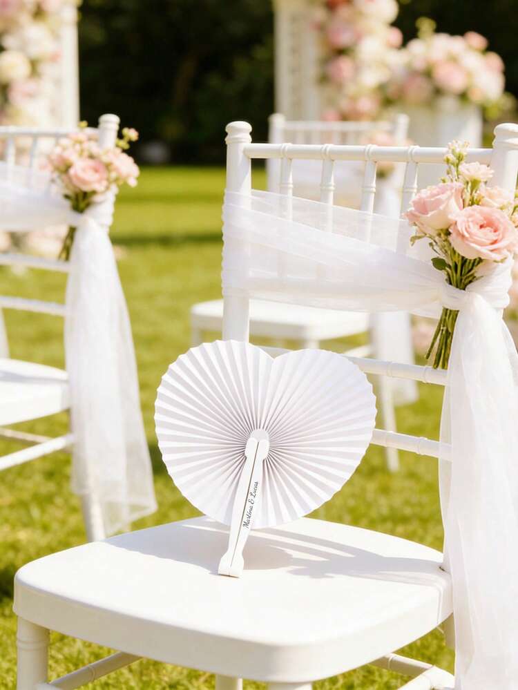 Personalized Heart-Shaped Folding Paper Fan With Customizable Text On Ribs. Available In Multiple Colors. Decorative Hand Fan For Weddings, Receptions, Ceremonies, Bridal Parties, Birthday Parties, Summer Cooling, And Home Decor Accessory Gift. - Multicolor - View 9