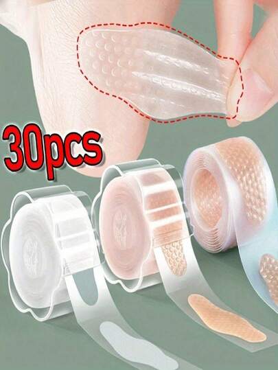30 piezas de almohadillas de gel impermeables, previenen ampollas y alivian el dolor de talón, adecuadas para plantillas de calzado deportivo y de senderismo, diseño texturizado transparente que alivia con precisión la incomodidad, diseño de parche suave, beige claro