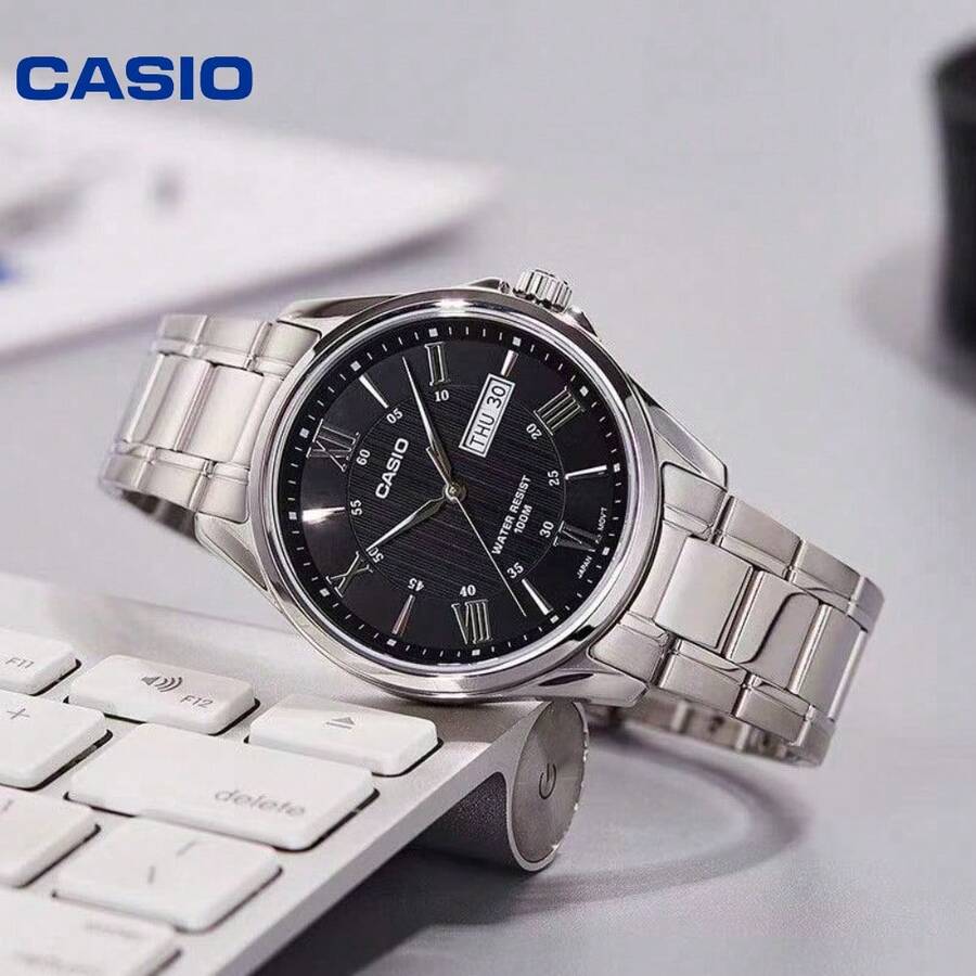 Casio MTP-1384D Business Quartz Men's Watch 41mm All-Stainless Steel Band 100M Waterproof Date & Week Display Men's Wristwatch - one-size - View 1