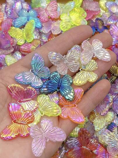 50个透明彩色蝴蝶吊坠，闪亮昆虫吊坠，适合制作手链、项链、耳环和其他装饰品