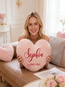 定制心形毛绒抱枕，柔软靠垫，适用于沙发、卧室、客厅装饰，情人节、新婚夫妇、节日最佳礼物 - 彩色 - 查看 5