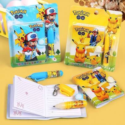pokemon 1件套官方文具套装 | 迷你笔记本 + 便携笔组合 | 学生友好型小巧笔记本，易于收纳且经久耐用：采用坚固材料制成，可承受日常使用，是返校和生日派对的完美礼物！颜色随机发送