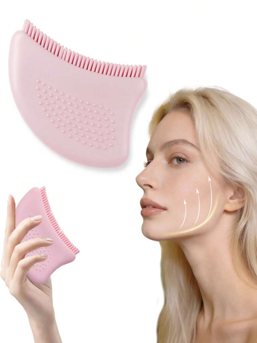 New Lymphatic Contour Face Brush, 1pc/2pcs Silicone Pink Facial Contour Brush For Shaping And Lymphatic Massage, Eye & Neck Care - Multicolor - View 1