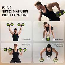 Bộ tạ tập thể dục 6 trong 1 SPORTNOW 25kg tổng trọng lượng bằng nhựa và cát, bộ tạ điều chỉnh được có thể dùng như tạ ấm, tạ tay, tạ đòn và giá đỡ chống đẩy, tập luyện tại nhà, màu xanh lá cây. - màu xanh lá - Xem 4