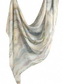 1条女士围巾，波西米亚风格，水彩、大理石纹、波纹、扎染印花头巾，适合日常佩戴 - 白色 - 查看 5