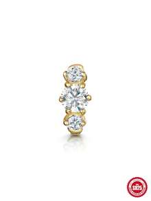 1PC 925 Sterling Silver Dainty Three Single Row Plated Diamond Setting 18K Gold Ear Clip Jewelry Gift For Women Girls Daily Wear Wedding Party Engagement - Silver - View 8