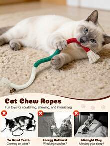 3pcs Cat Chewing Rope Toys, Christmas, Dental Care Sisal Rope Toys, Teeth - Multicolor - View 3
