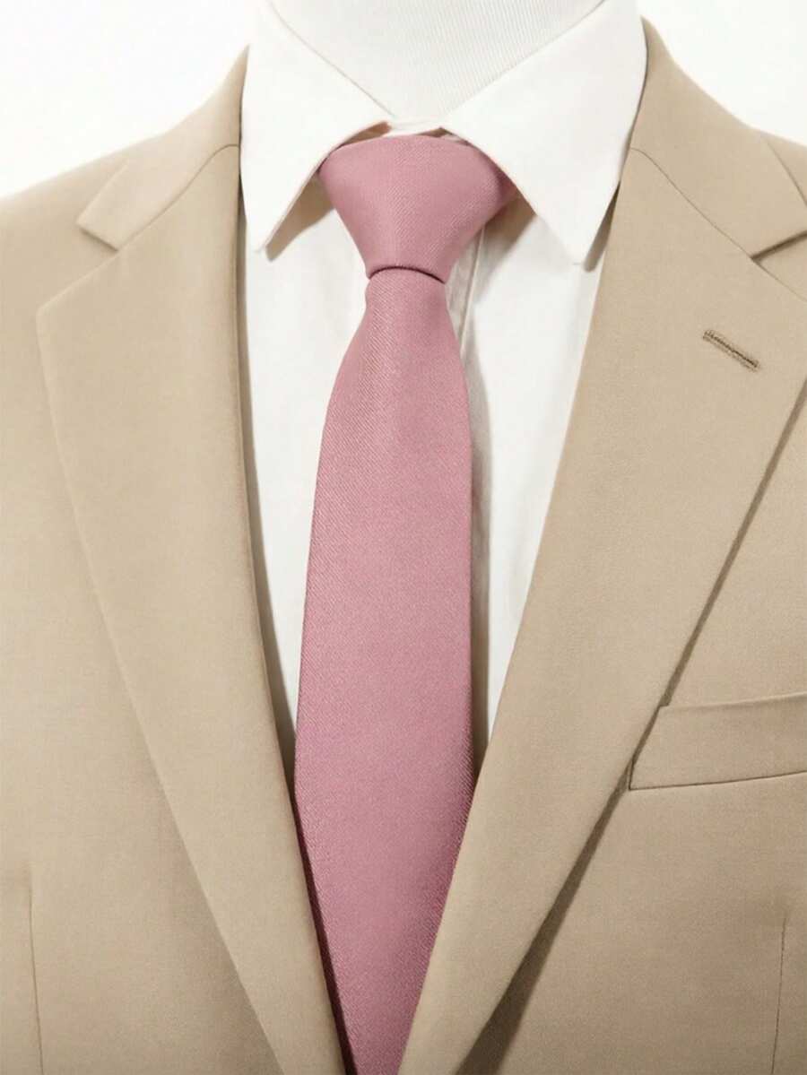 1pc Men's Solid Light Pink Striped Textured Casual Necktie, Suitable For School, Suit, Commute, And Daily Wear - Dusty Pink - View 1