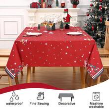 Waterproof Washable Red Christmas Tablecloth 60x84 Inch Rectangular Holiday Table Cover Mark Resistant 180GSM Polyester - Reindeer Design For Indoor Outdoor Kitchen, Dining Room, Party Decor - Red 54*54" - View 4