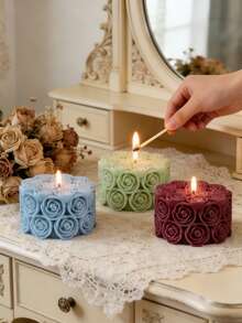 Rose Flower Shaped Candle Silicone Mold - 3D Embossed Design - Suitable For Handmade Soap, Plaster, Resin - DIY Candle Cup Decor - Durable Mold For Home & Wedding Decoration, Creates Romantic Ambiance - Rose Column - View 5