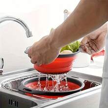1 Set Round Kitchen Colander Basket, Comes With Foldable Funnel, Plastic Handle, Silicone Material, Suitable For Kitchen. Great For Draining Pasta, Vegetables And Fruits, Multi-Function Fruit & Vegetable Strainer (Green, Red, Blue) - Multicolor - View 8