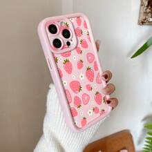 1pc Fashionable Pink Thick Shockproof Protective Phone Case With White Rose Flower Pattern, Compatible With Iphone/ Galaxy/HONOR, Stylish And Minimalist Design For Fashion Enthusiasts - Pink - View 4