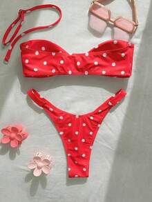 Bộ bikini không dây, có thể tháo rời, họa tiết chấm bi, kiểu dáng thời trang mới, gợi cảm dành cho nữ, thích hợp cho các bữa tiệc bãi biển và kỳ nghỉ. - Đỏ - Xem 4