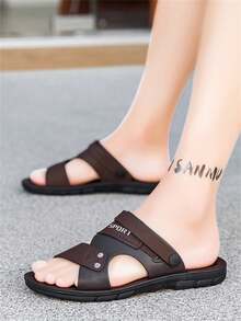 春夏新款EVA户外仿皮加大码男士凉鞋，沙滩、居家、户外步行皆宜，防滑、防臭、厚底、舒适拖鞋 - 棕色 - 查看 2