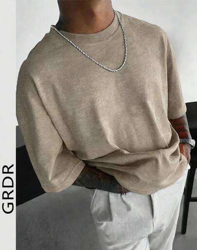  GRDR Men's Retro Round Neck Short Sleeve T-Shirt - Casual Minimalist Fashion