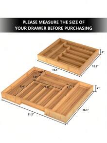 Adjustable Expandable Bamboo Kitchen Drawer Organizer, 1 Piece Versatile Cutlery Tray For Utensils Silverware Flatware And Jewelry, Practical Storage Solution For Home Kitchen - Nhiều màu - Xem 7