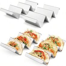 2/4 piezas Soporte de acero inoxidable para exhibición de alimentos para tacos, burritos, sostiene 2-3 tacos cada uno, bandeja de metal duradera apta para horno y lavavajillas - Plateado - Ver 11